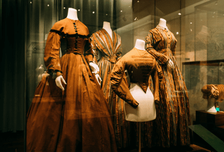 Textile conservation of historic textiles, fabrics and garments in a museum.