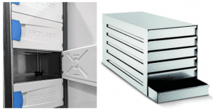 Optional drawers and racks to optimise biological sample storage. 